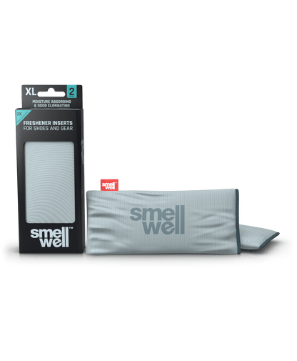 A package of SmellWell Active XL - Silver Grey and 2 SmellWell Active XL - Silver Grey freshener inserts bags next to it